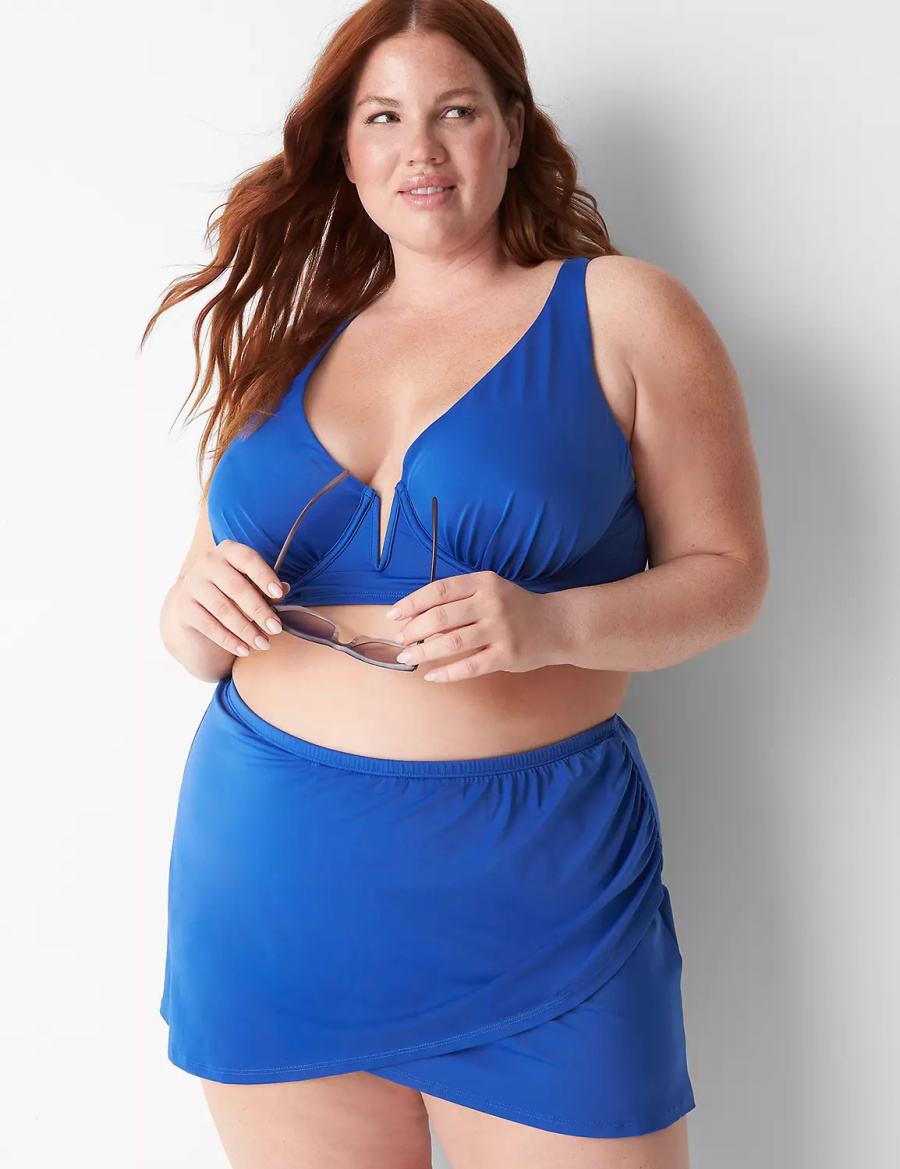 Lane Bryant Faux-Wrap Swim Women Skirts Blue | YQL967UE