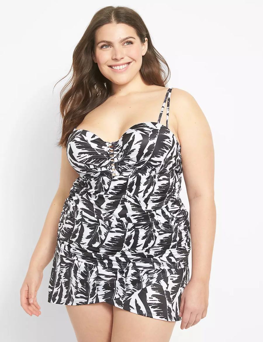 Lane Bryant Faux-Wrap Swim Women Skirts White Black | GIV5551QJ