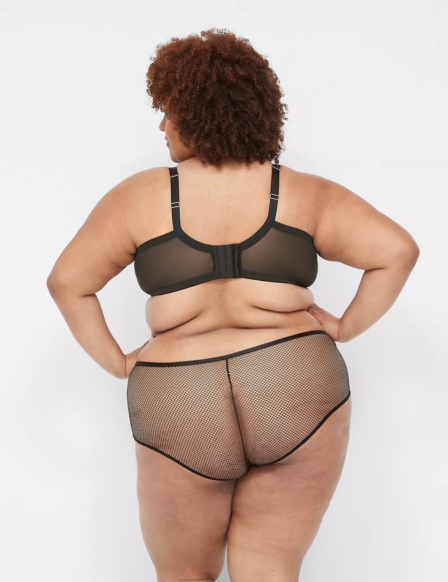 Lane Bryant Fishnet Lightly Lined Plunge Women Bralettes Black | AED47HI