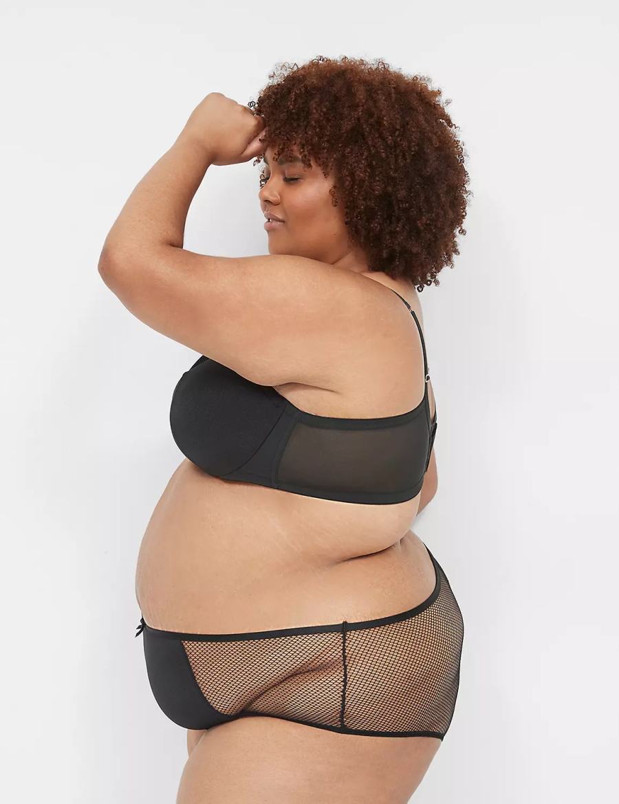 Lane Bryant Fishnet Lightly Lined Plunge Women Bralettes Black | AED47HI