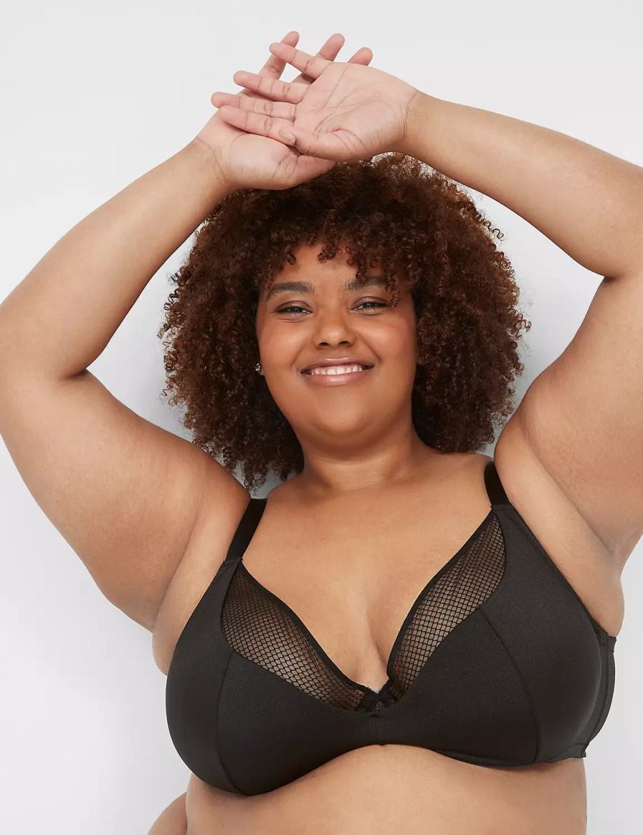 Lane Bryant Fishnet Lightly Lined Plunge Women Bralettes Black | AED47HI