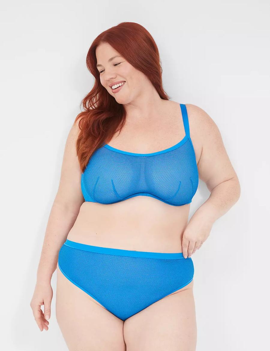 Lane Bryant Fishnet Rocker-Wire Bandeau Women Unlined Bra Blue | BYA772IG