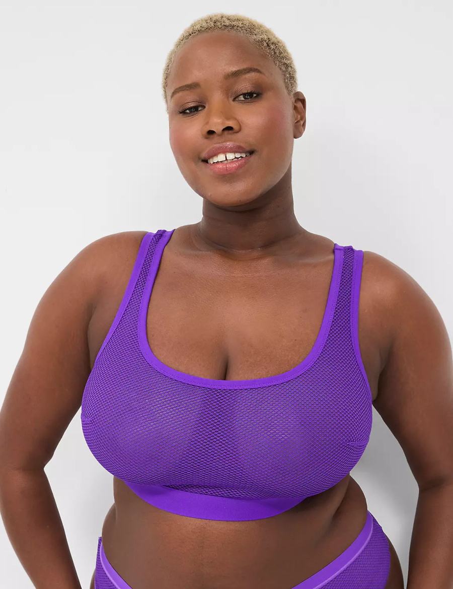 Lane Bryant Fishnet Scoop-Neck Sheer Women Bralettes Purple | WDG9924MK