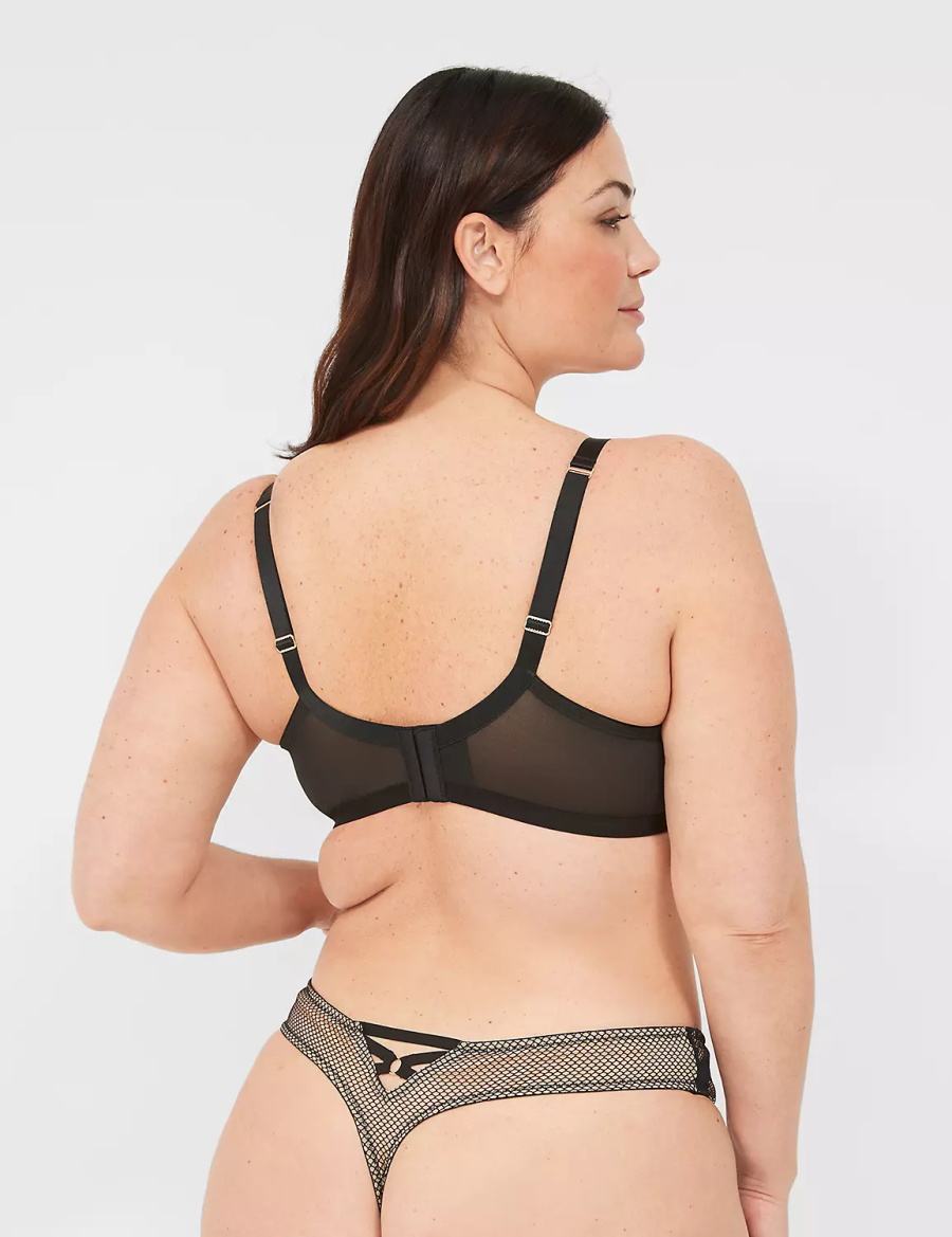 Lane Bryant Fishnet & Lace Unlined Women Balconette Bra Black | LCH6118XV