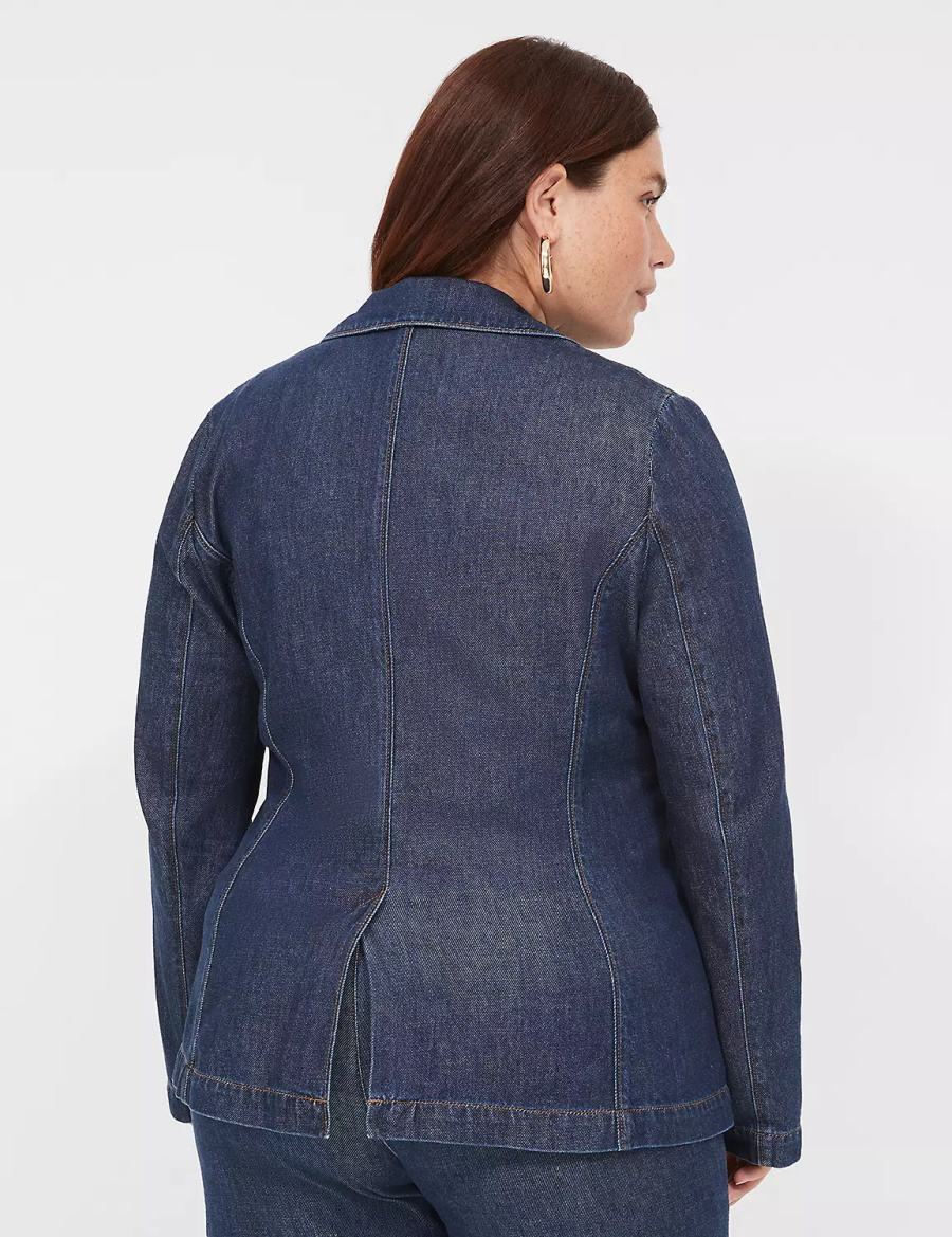 Lane Bryant Fitted Denim Women Blazers Dark Blue | YQL807JI