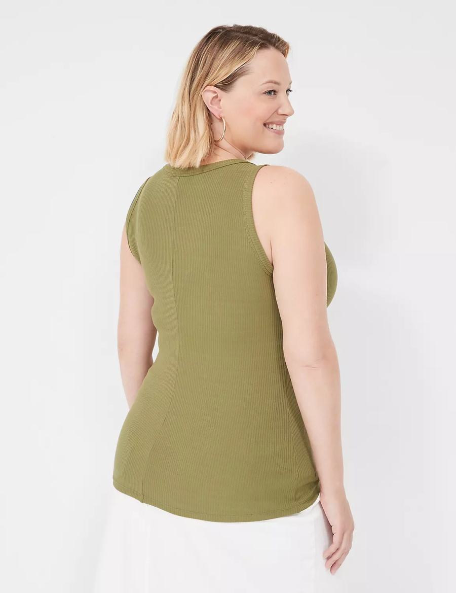 Lane Bryant Fitted High-Neck Rib Women Tank Top Green | YAB3458QR