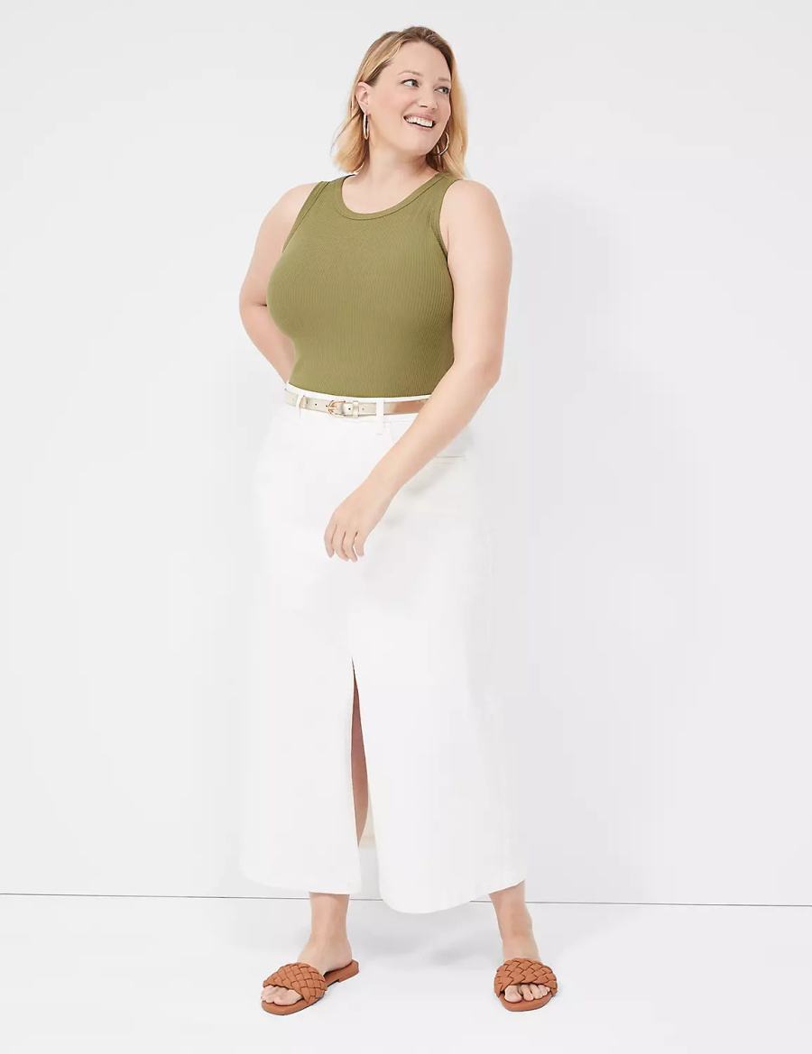 Lane Bryant Fitted High-Neck Rib Women Tank Top Green | YAB3458QR