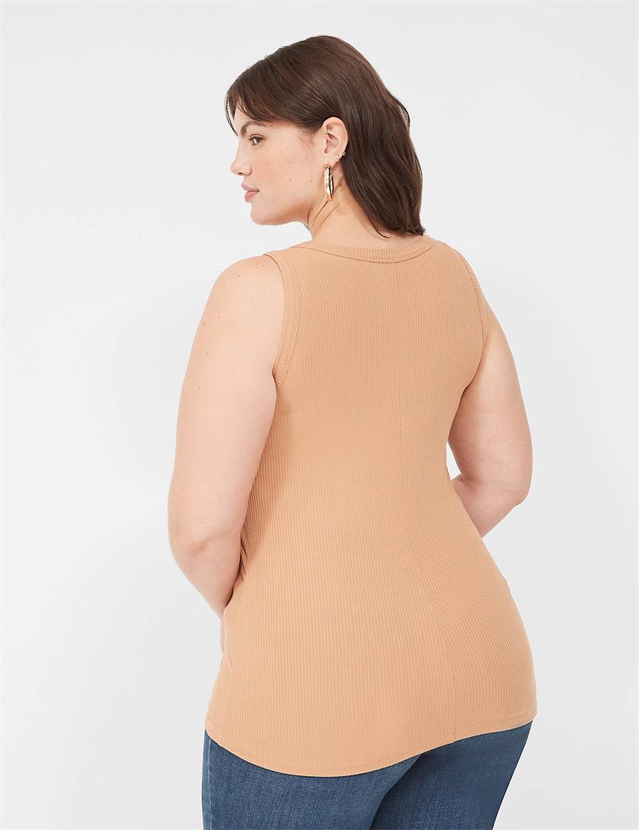 Lane Bryant Fitted High-Neck Rib Women Tank Top Brown | CZH2087ST