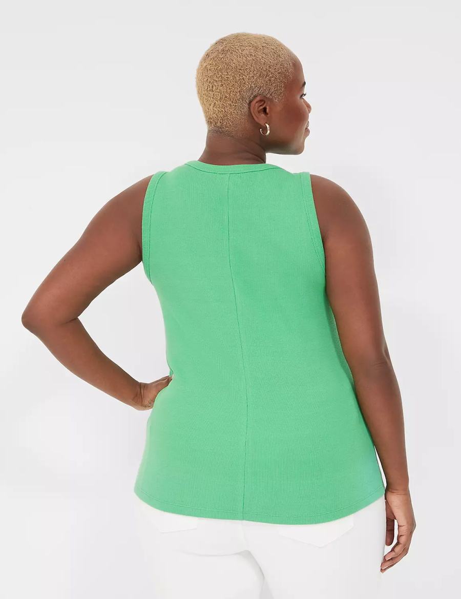 Lane Bryant Fitted High-Neck Ribbed Women Tank Top Green | HJM9633FA