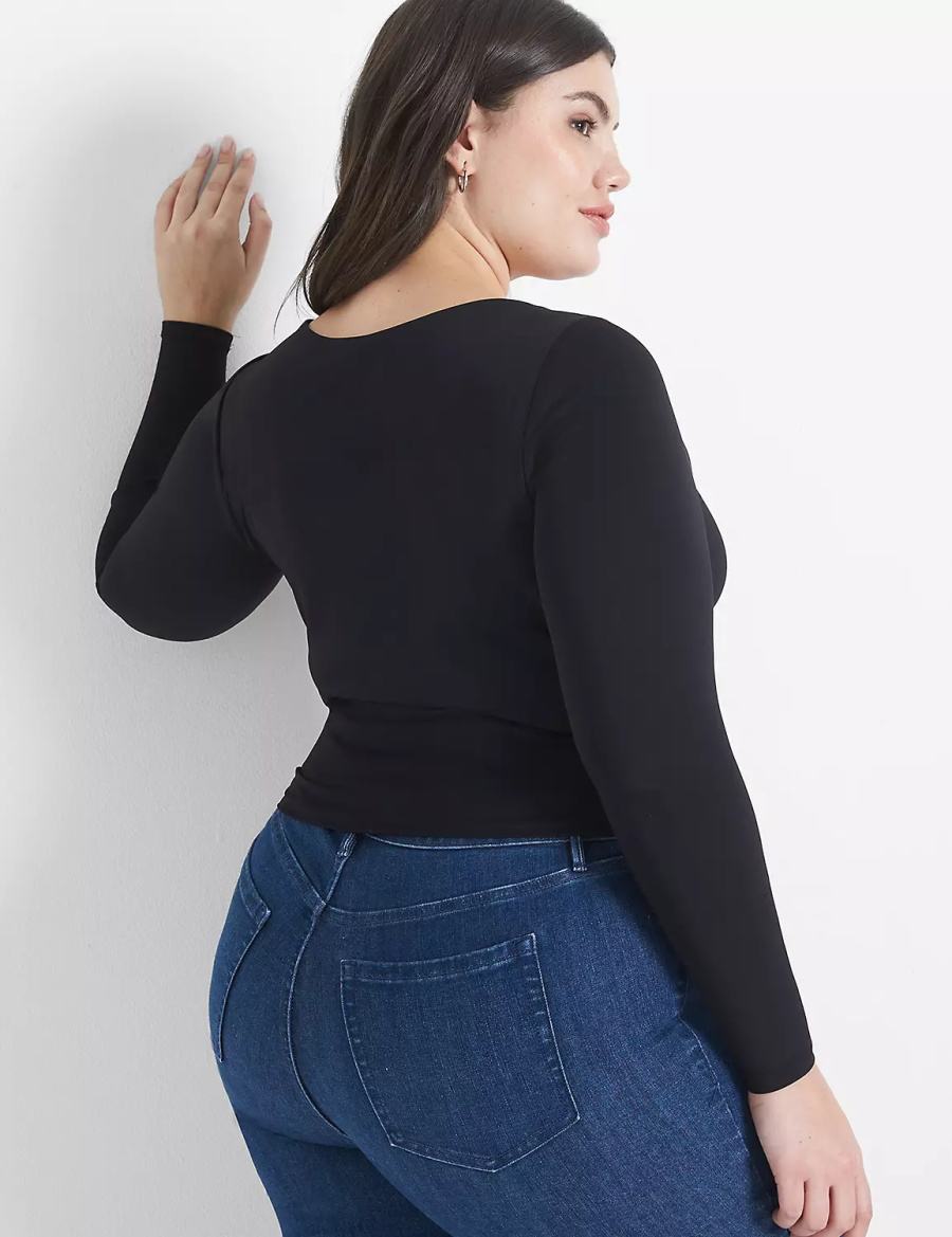 Lane Bryant Fitted Long-Sleeve Crop Tee Women T Shirts Black | UAQ8250GW