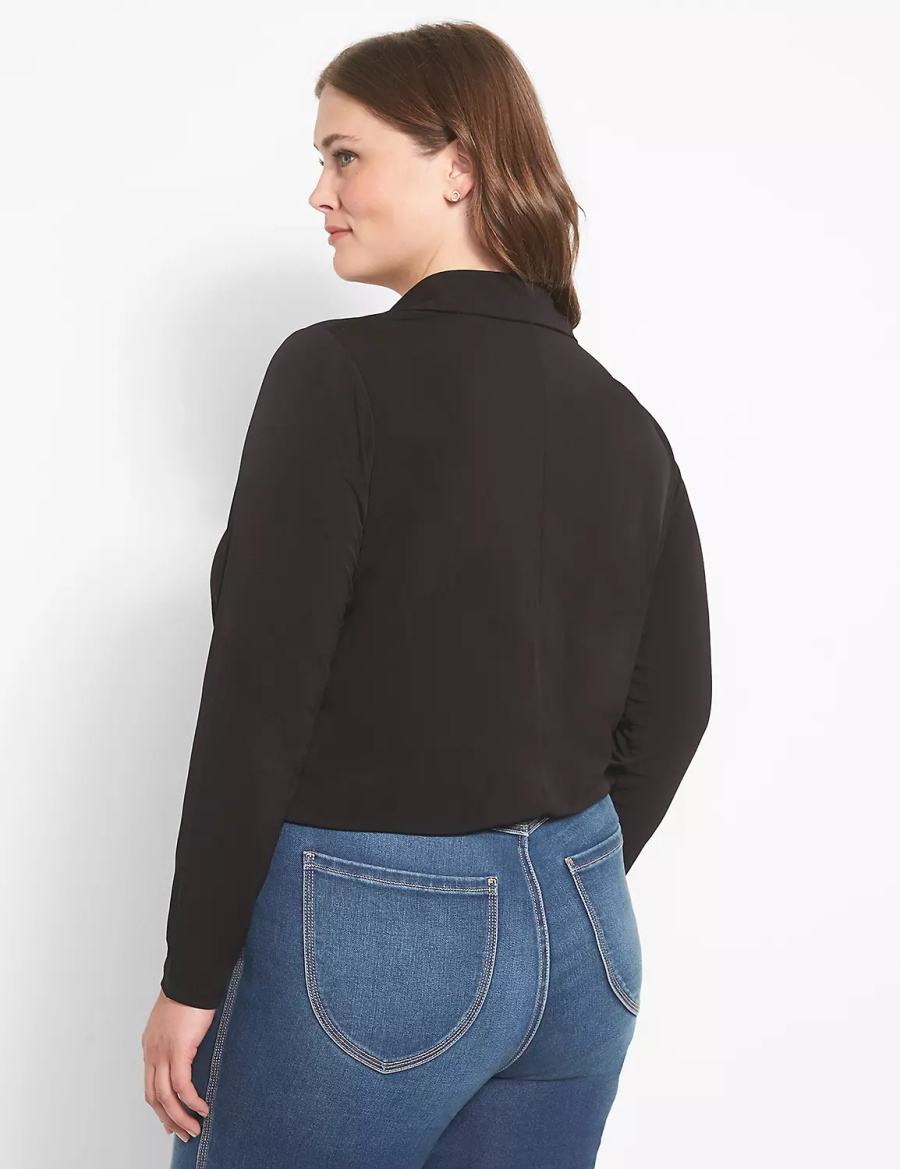 Lane Bryant Fitted Long-Sleeve Surplice Collar Crop Women Shirts Black | MZP3293SD