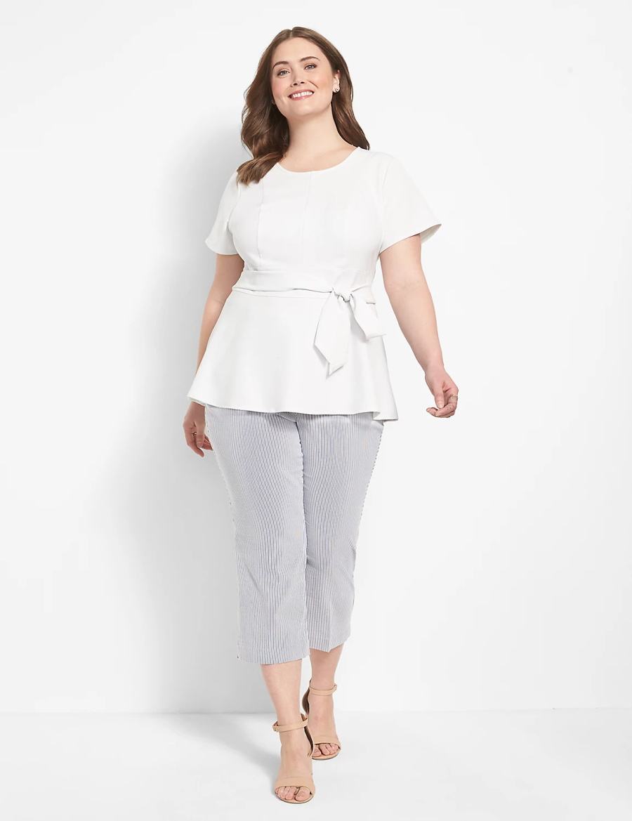 Lane Bryant Fitted Short-Sleeve Crew-Neck Lena Top Women T Shirts White Rose | WHU7017ZH