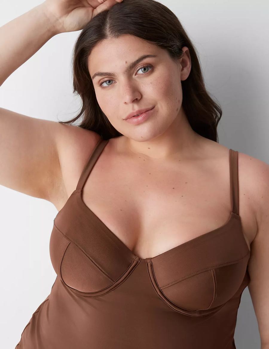 Lane Bryant Fitted Underwire Balconette Swim Tankini Women Bikini Top Dark Brown | DOA199ES