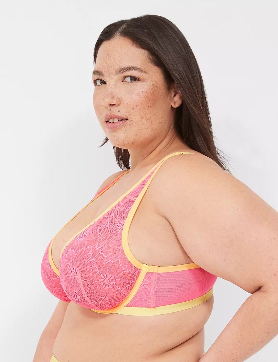 Lane Bryant Flower Lace High Apex Women Unlined Bra Pink | BWE9149DP