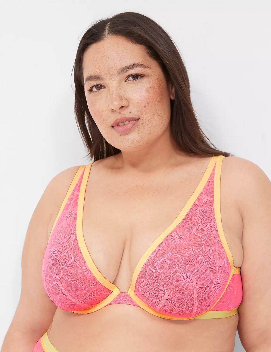 Lane Bryant Flower Lace High Apex Women Unlined Bra Pink | BWE9149DP