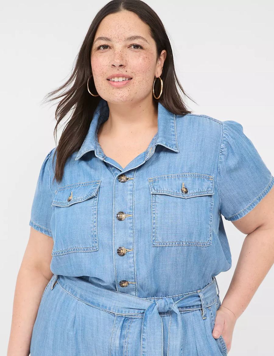 Lane Bryant Fluid Denim Women Jumpsuit Light Blue | HQR5938HZ