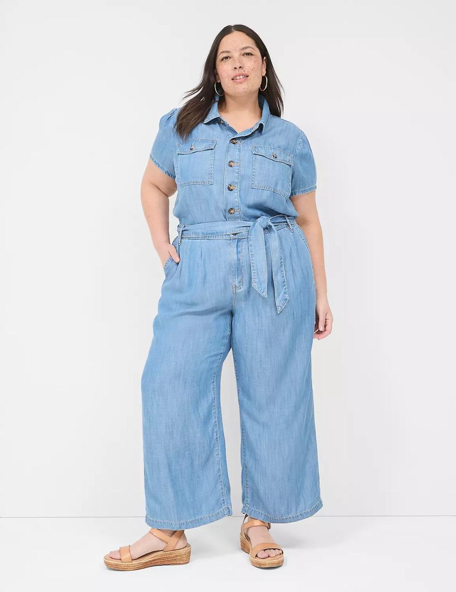 Lane Bryant Fluid Denim Women Jumpsuit Light Blue | HQR5938HZ