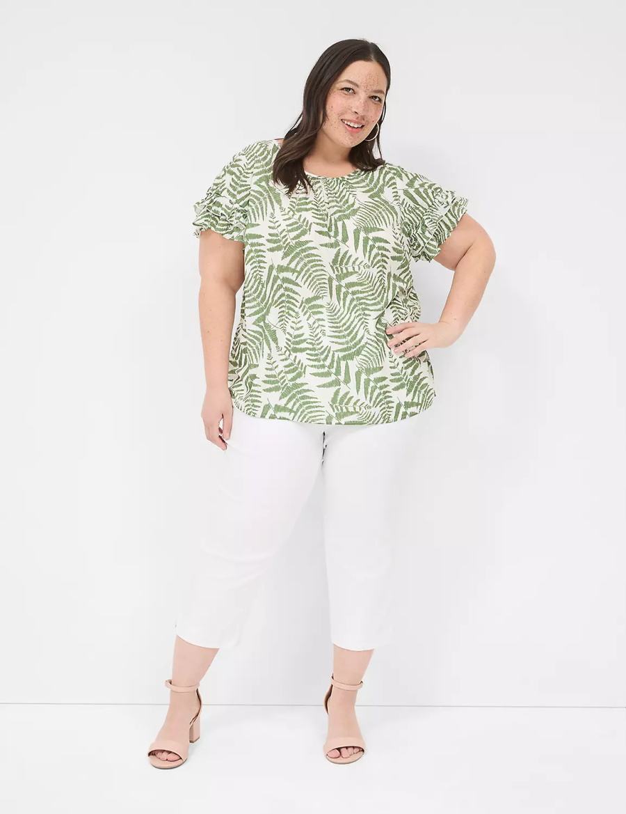 Lane Bryant Flutter-Sleeve Crew-Neck Top Women T Shirts Green | UZY5928MO