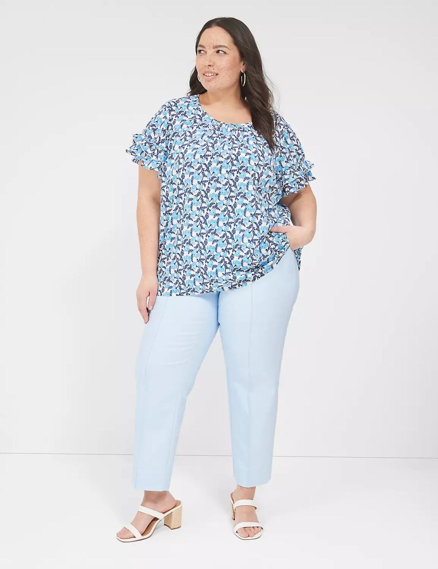 Lane Bryant Flutter-Sleeve Crew-Neck Top Women T Shirts Blue | XTQ8498BV