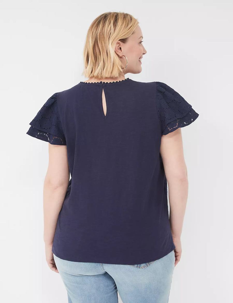 Lane Bryant Flutter-Sleeve Crew-Neck Women Blouse Blue | OQB2446PP