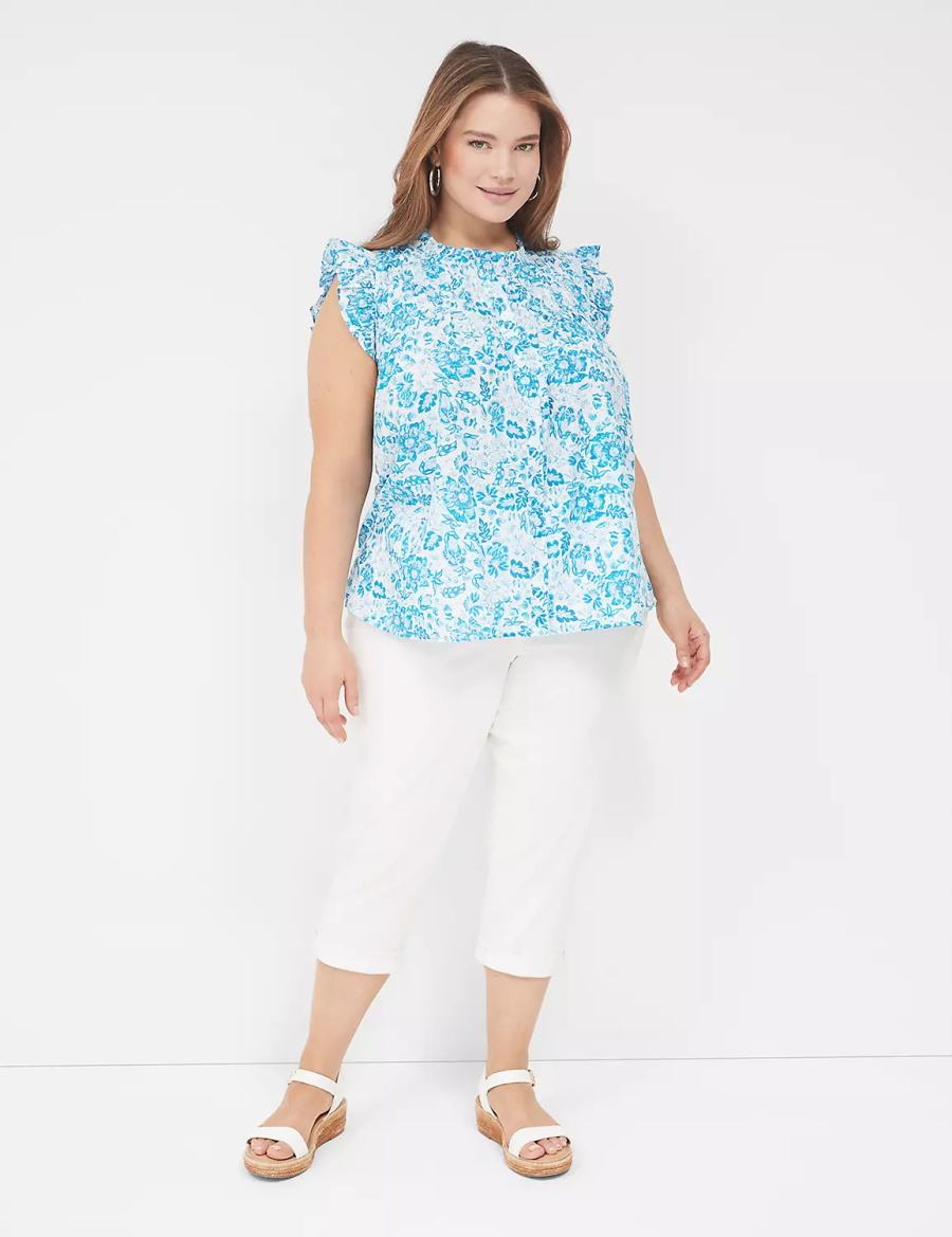 Lane Bryant Flutter-Sleeve Ruffle-Neck Women Blouse Blue | NMX7538TB