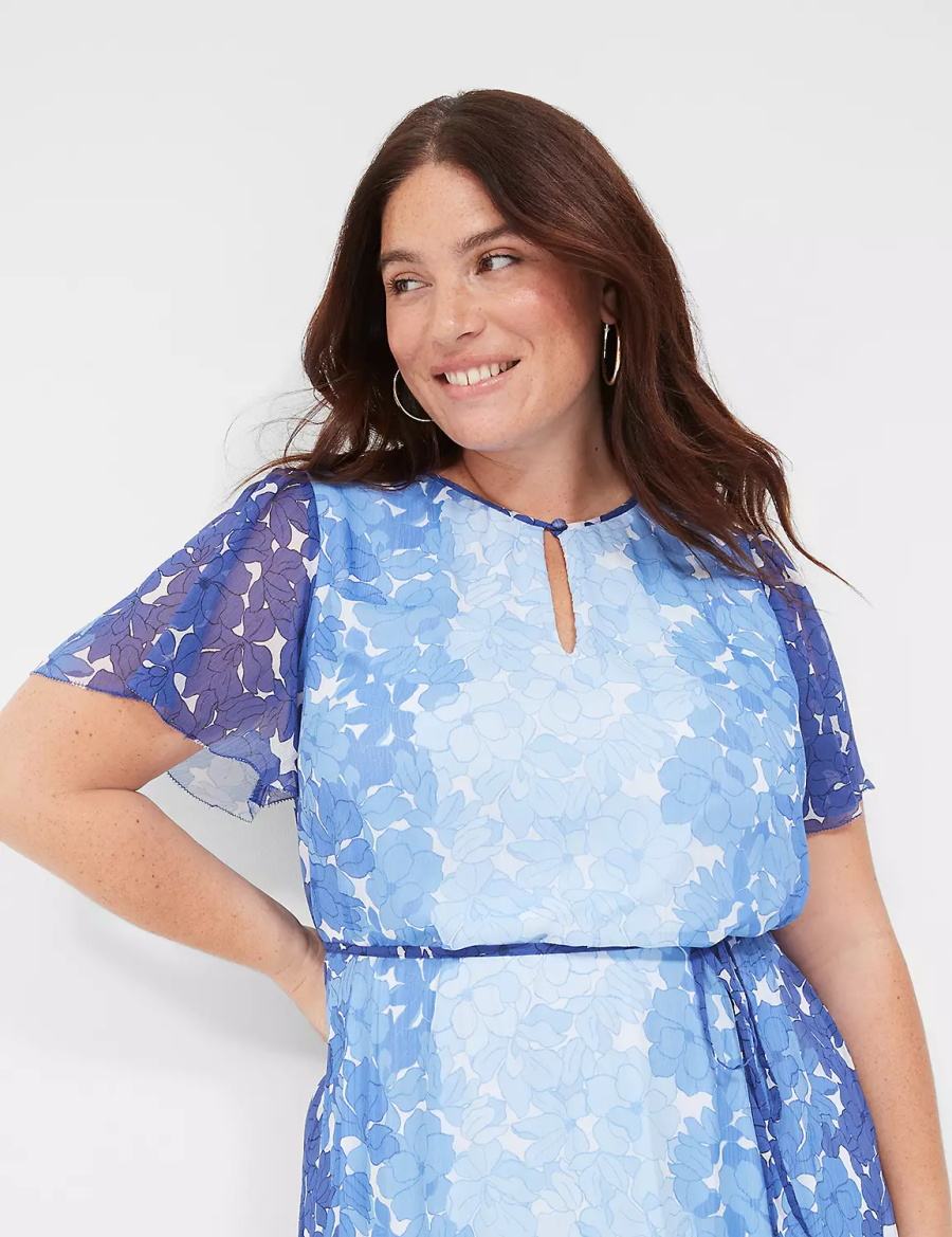 Lane Bryant Flutter-Sleeve Ruffle-Tier Women Casual Dress Blue | USA860RB