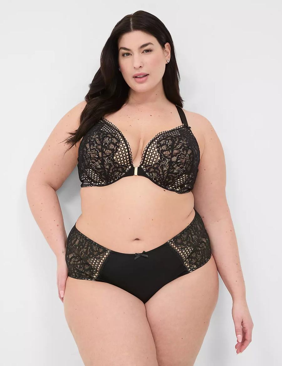 Lane Bryant Front-Close Boost Plunge Women Bralettes Black | OEW1555SG