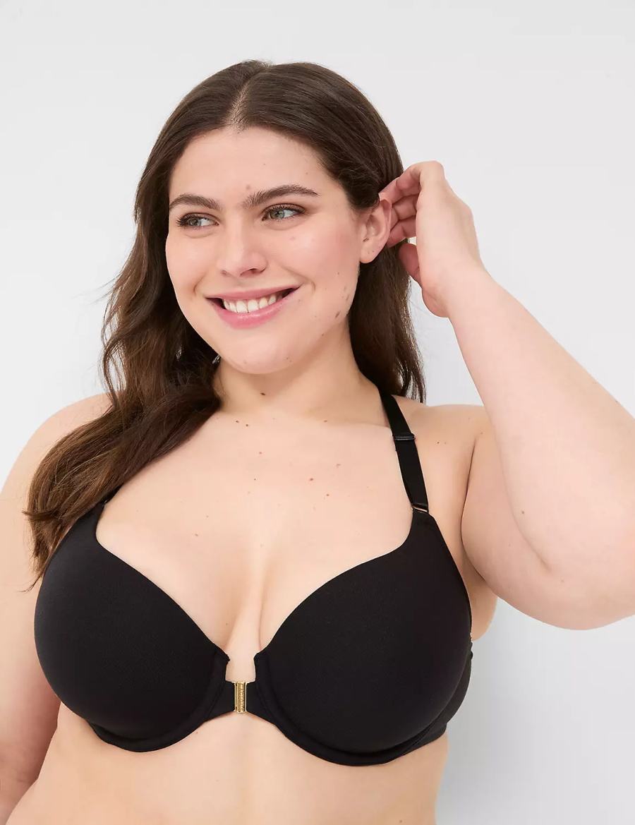 Lane Bryant Front-Close Cotton Lightly Lined Women T-Shirt Bra Black | BRR3919KJ