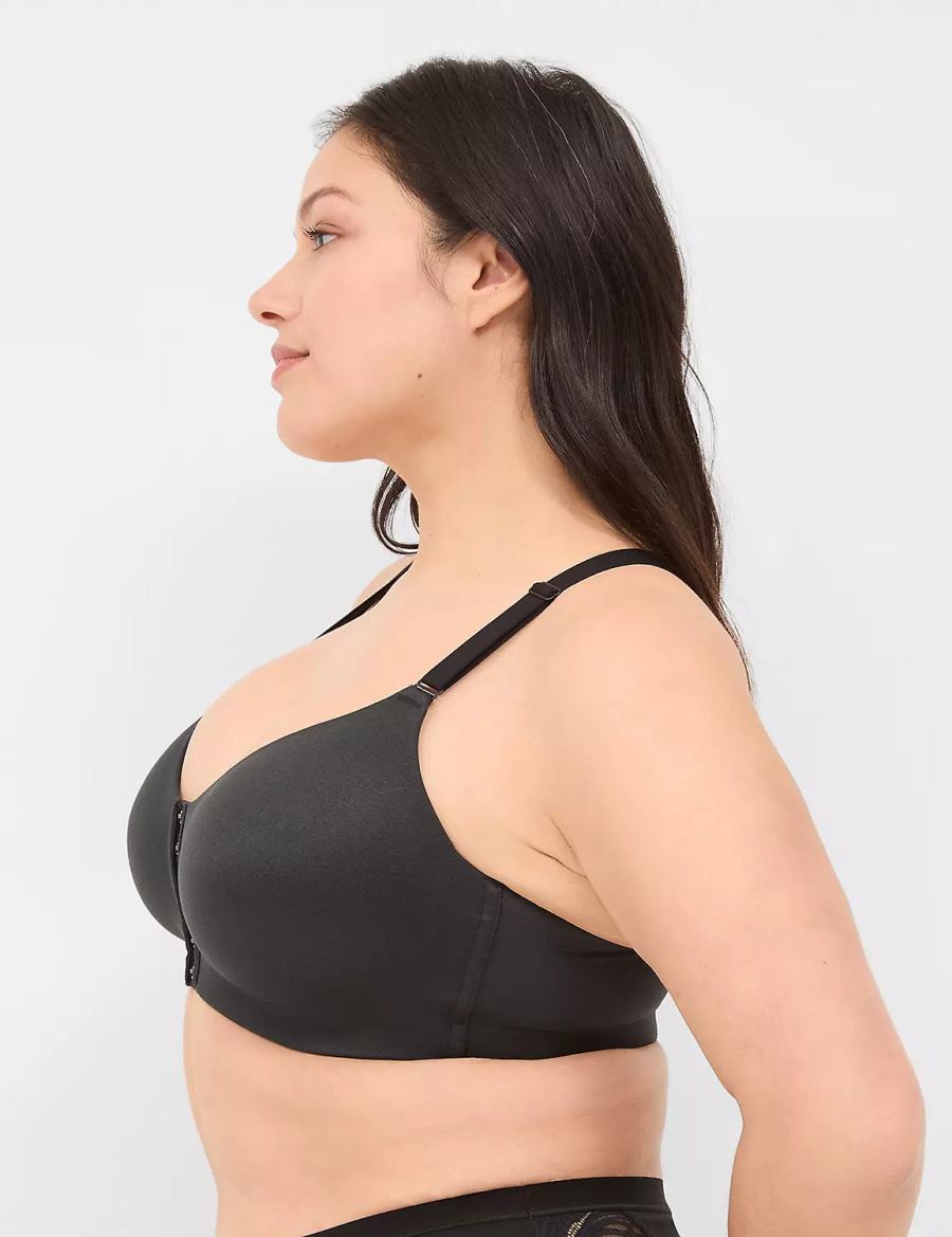 Lane Bryant Front-Close No-Wire Women Bralettes Black | LYR2567ZX