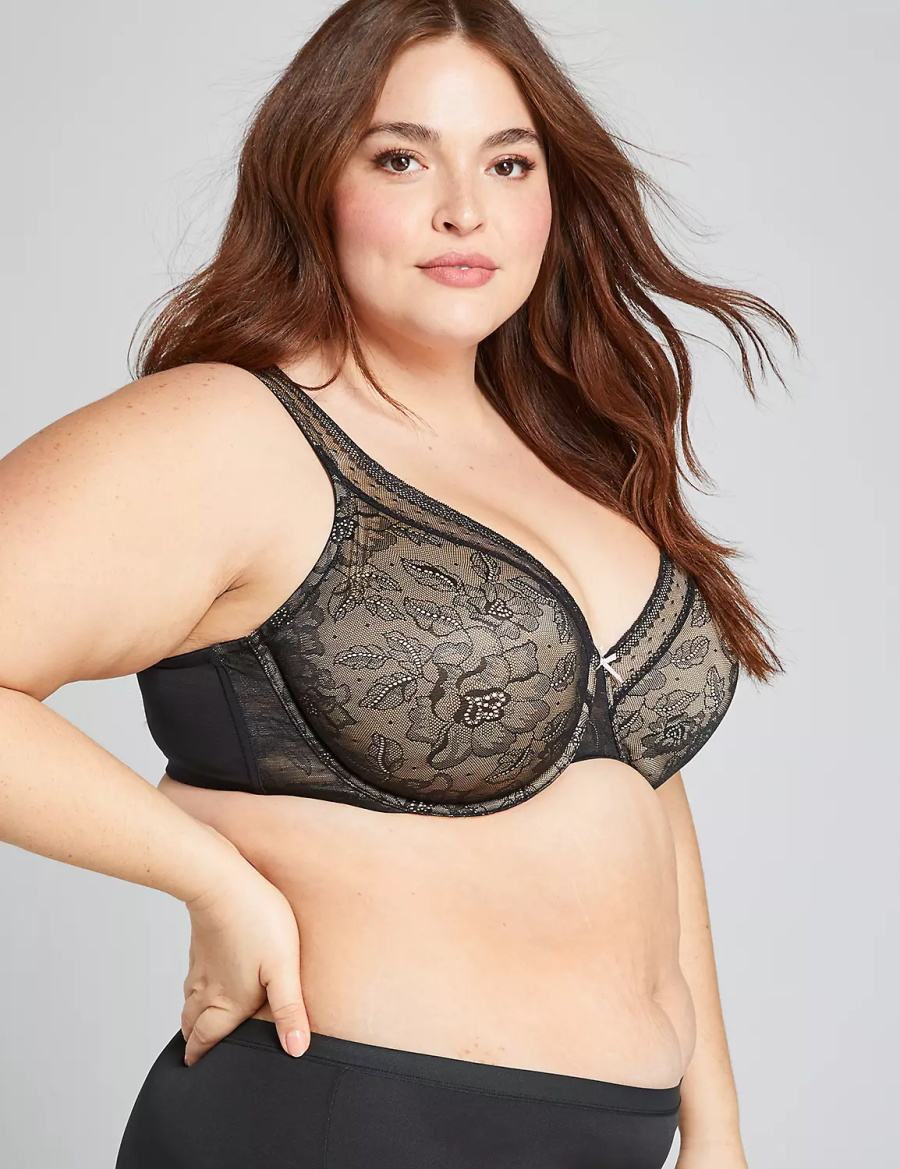 Lane Bryant Full Coverage with Lace Women Unlined Bra Black | VJL9676HW