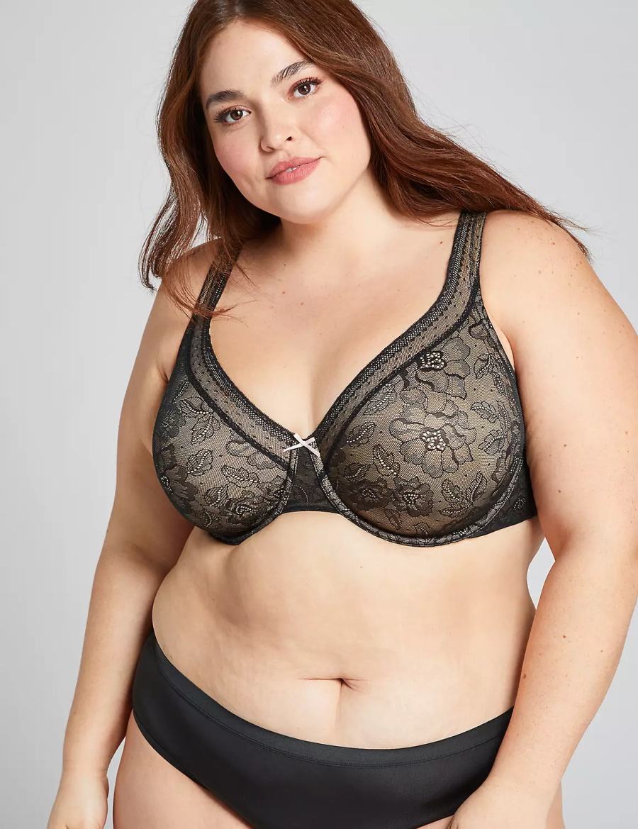 Lane Bryant Full Coverage with Lace Women Unlined Bra Black | VJL9676HW