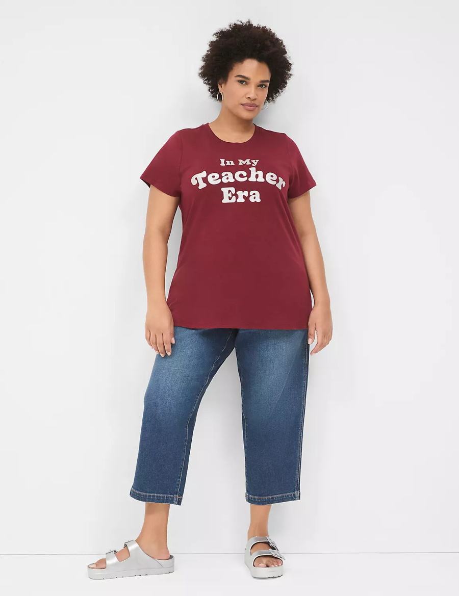 Lane Bryant Glitter In My Teacher Era Graphic Tee Women T Shirts Dark Red | UAH4892CE