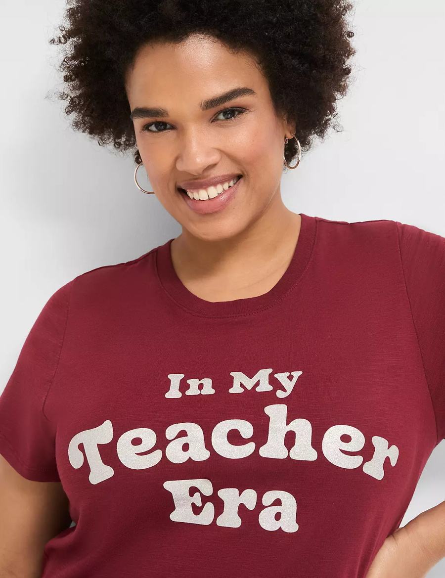 Lane Bryant Glitter In My Teacher Era Graphic Tee Women T Shirts Dark Red | UAH4892CE