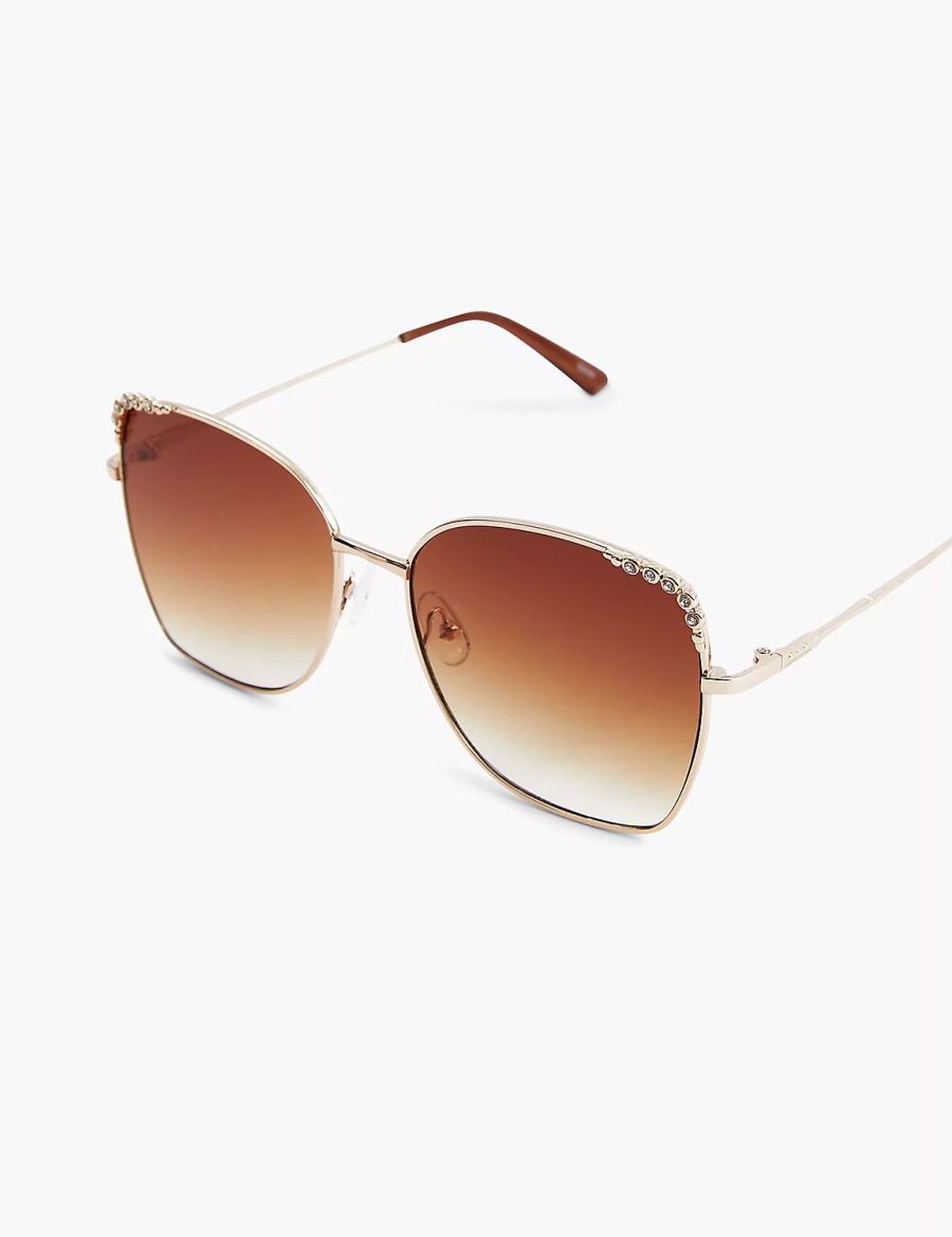 Lane Bryant Goldtone & Bling Butterfly Aviator Women Sunglasses Gold | AOK3738LN