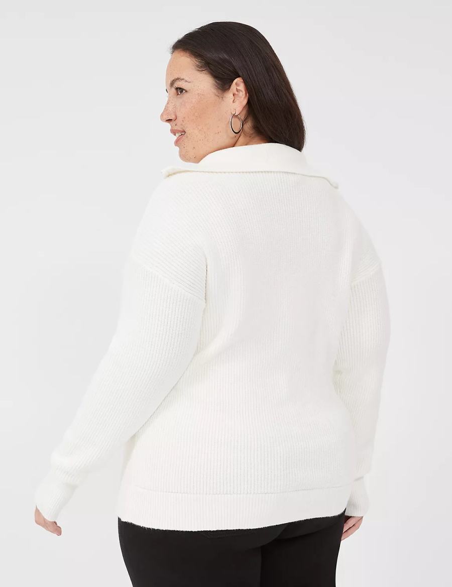 Lane Bryant Half-Zip Mock-Neck Women Sweaters White | XHV6530LO