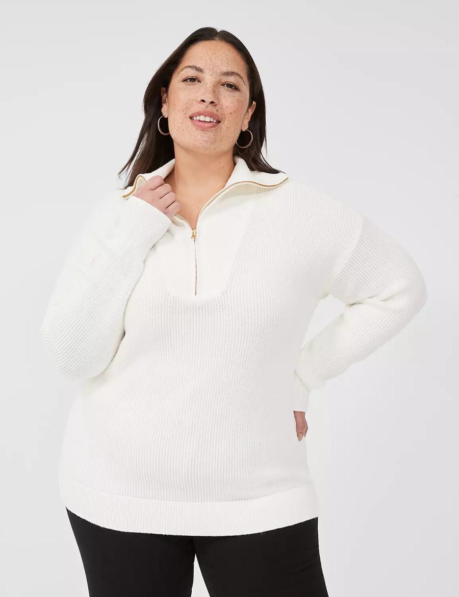 Lane Bryant Half-Zip Mock-Neck Women Sweaters White | XHV6530LO