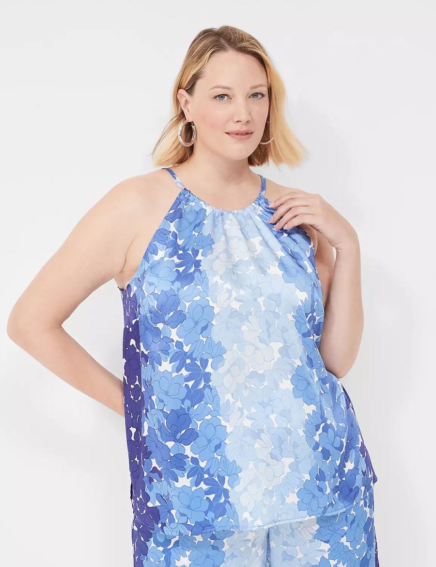 Lane Bryant Halter-Neck Top Women Tank Top Blue | PMP6711MO