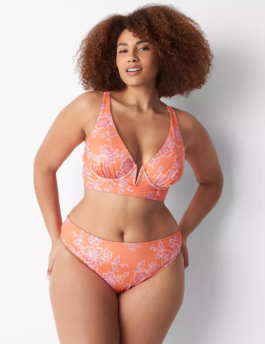 Lane Bryant High-Leg Cheeky Swim Women Bikini Bottom Pink | GGR683JW