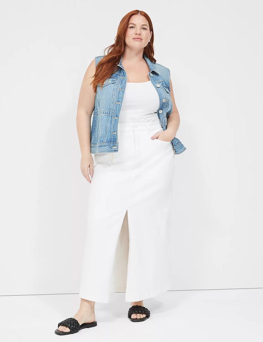 Lane Bryant High-Rise Denim Maxi Women Skirts White | EAT6649OS