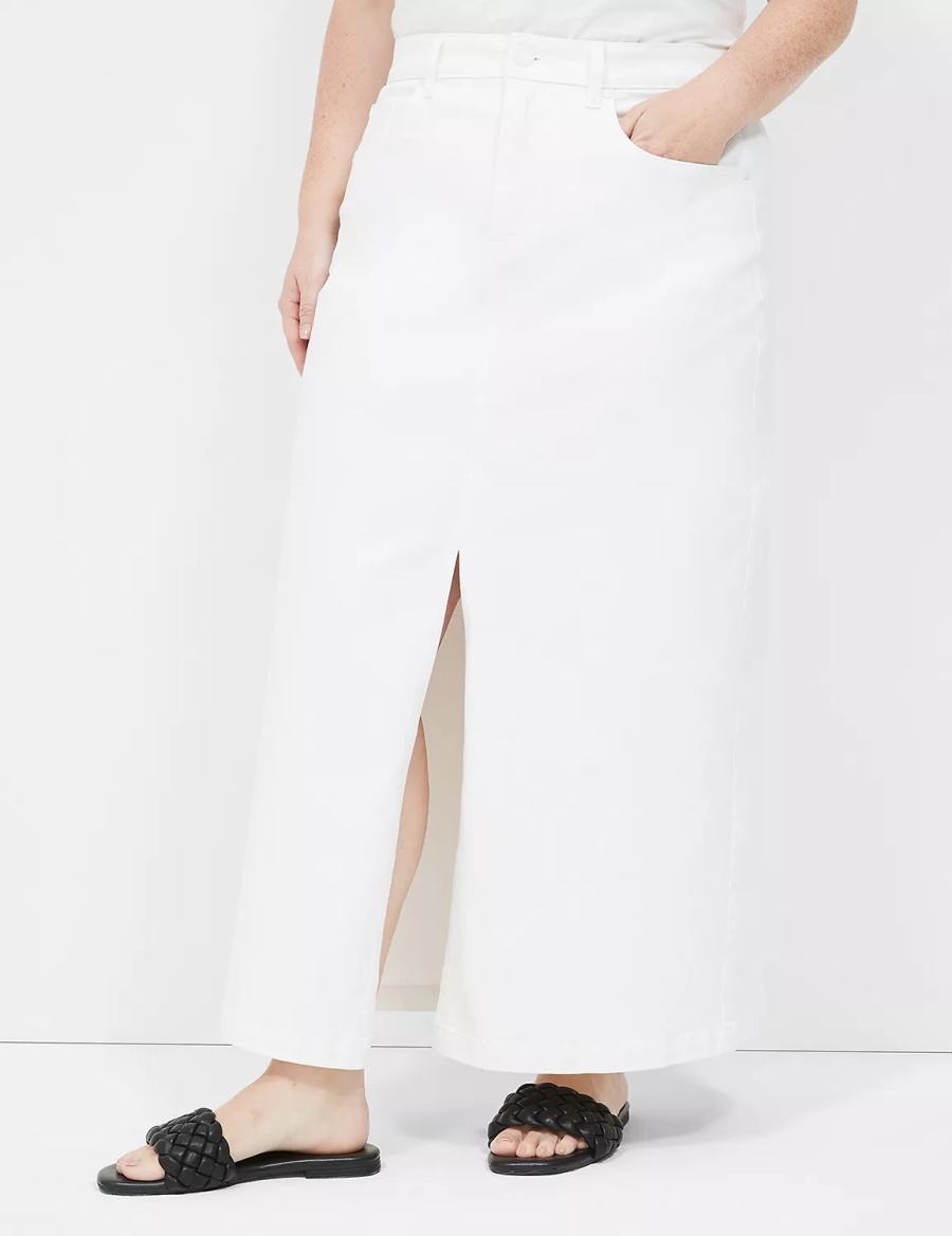 Lane Bryant High-Rise Denim Maxi Women Skirts White | EAT6649OS