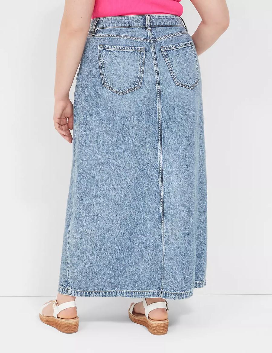 Lane Bryant High-Rise Front-Slit Denim Maxi Women Skirts Light Blue | PYW2897KO