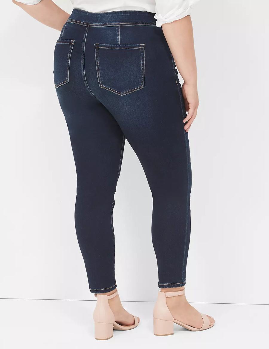 Lane Bryant High-Rise Sateen 3-Button Women Jeggings Dark Blue | KVL8064HG