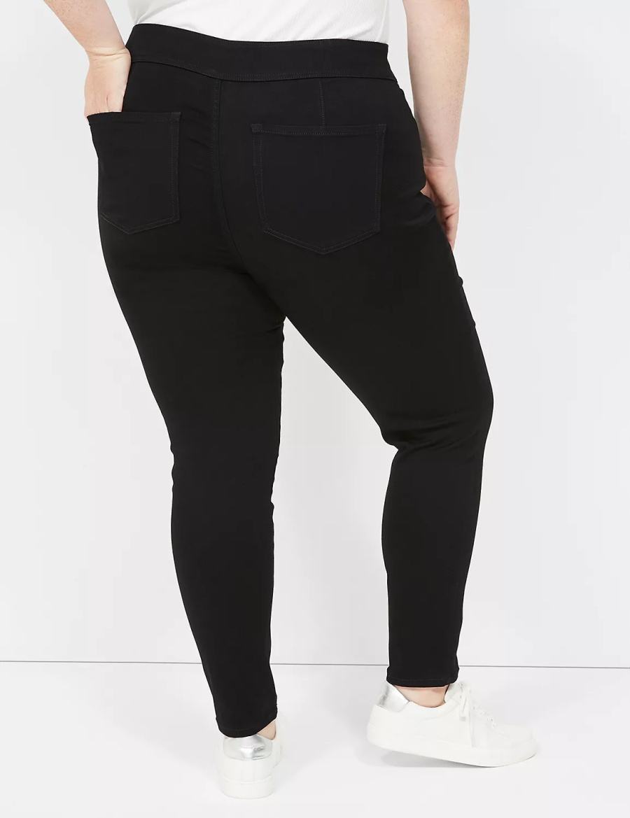 Lane Bryant High-Rise Sateen 3-Button Women Jeggings Black | BAN6416LD