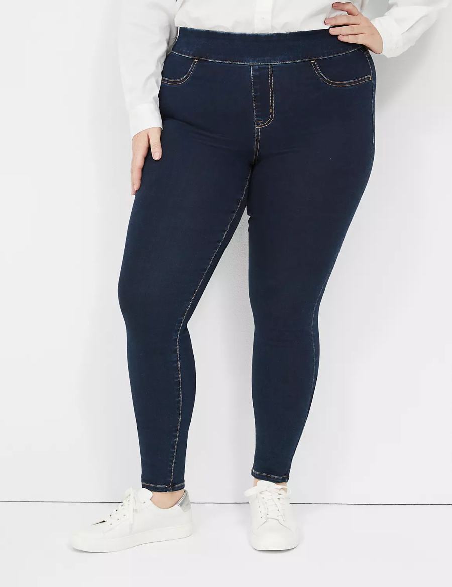 Lane Bryant High-Rise Sateen Pull-On Women Jeggings Dark Blue | HKC9338SP