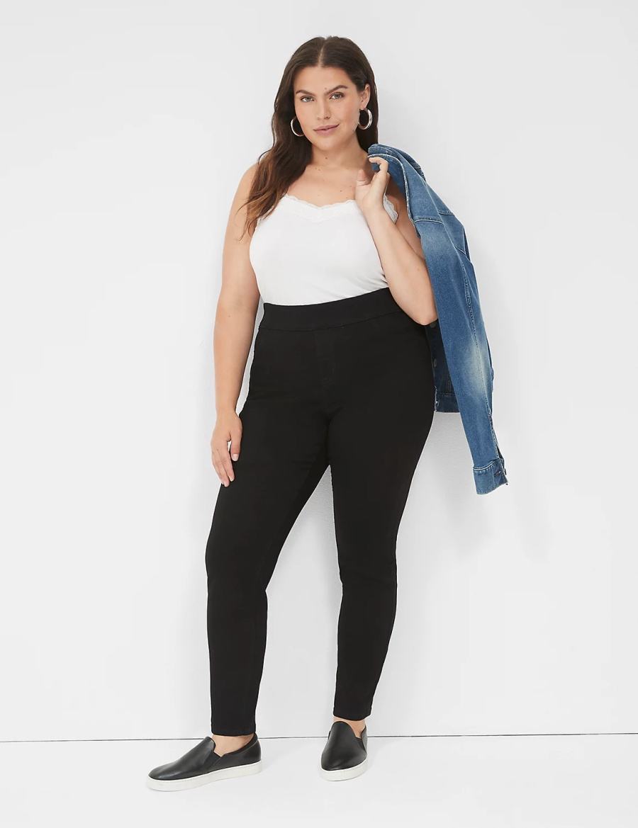 Lane Bryant High-Rise Sateen Pull-On Women Jeggings Black | IVK9254US