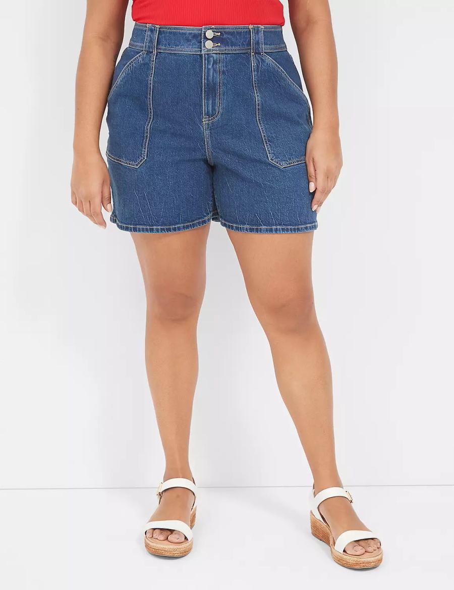 Lane Bryant High-Rise Utility Jean Women Shorts Light Blue | CQQ1528JZ