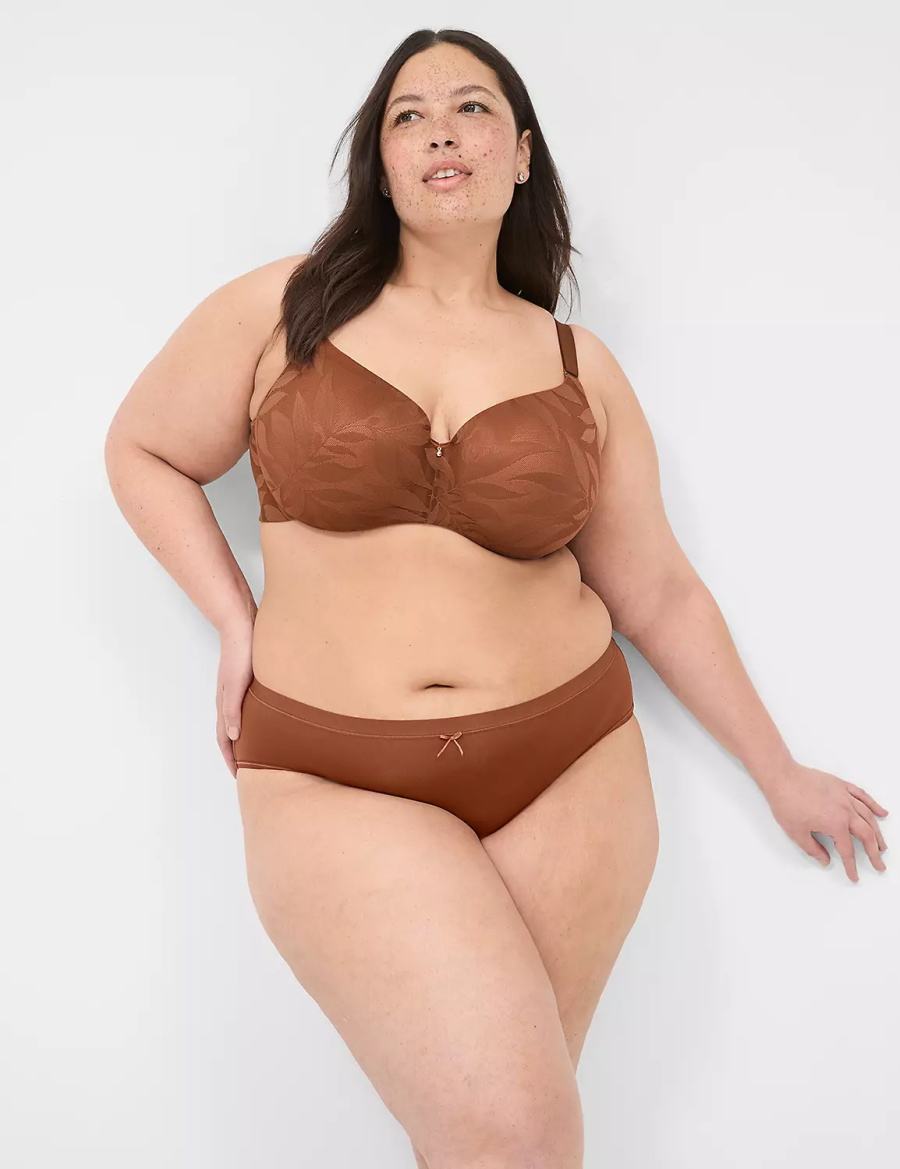 Lane Bryant Invisible Lace Backsmoother Lightly Lined Women Balconette Bra Chocolate | UWH6576LK