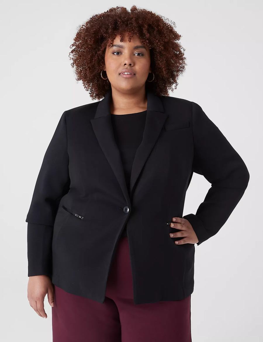 Lane Bryant Journey Knit With Zipper Pocket Women Jackets Black | HJQ2180LJ