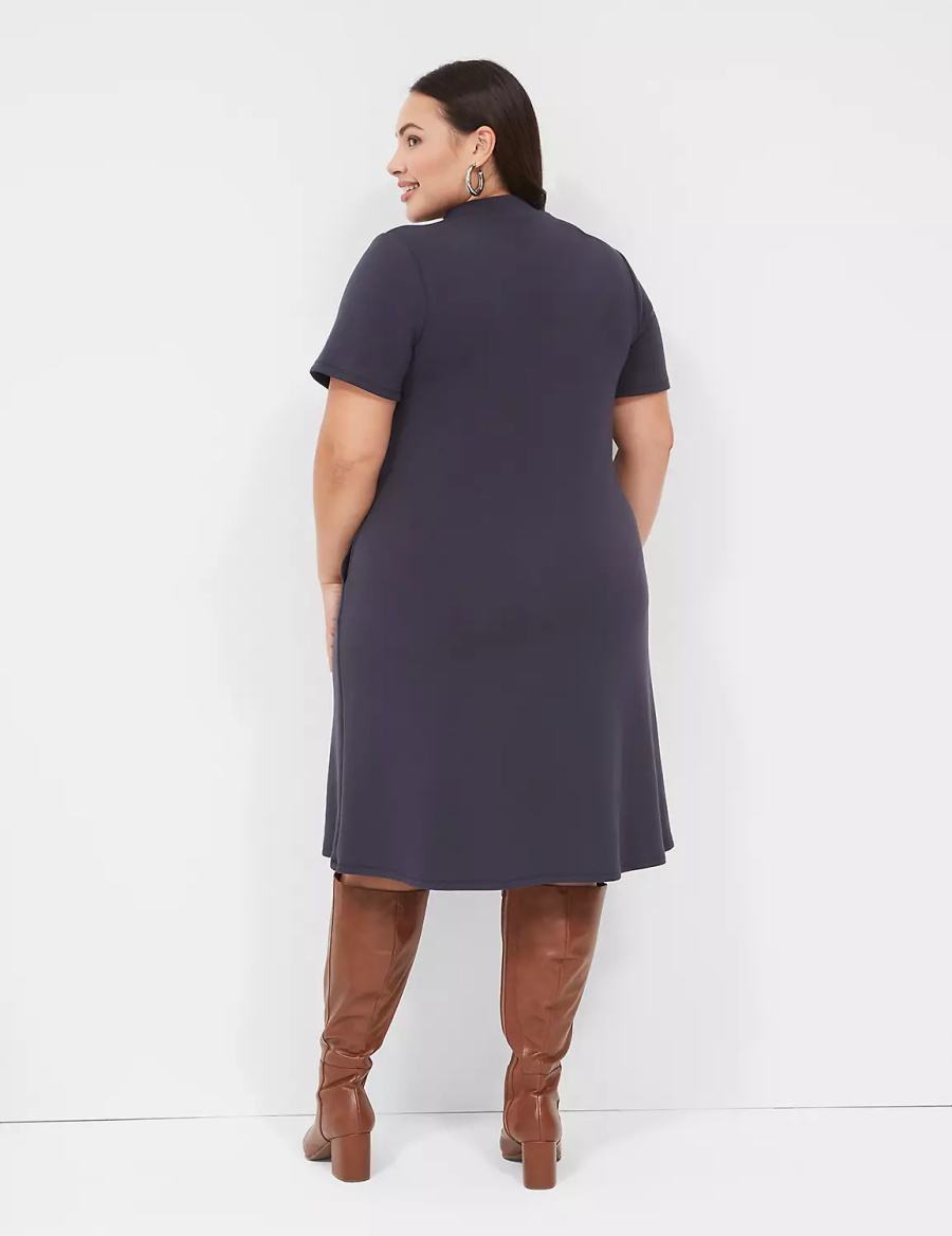 Lane Bryant Journey Short-Sleeve Mock-Neck Women Casual Dress Blue | XAU5656EM