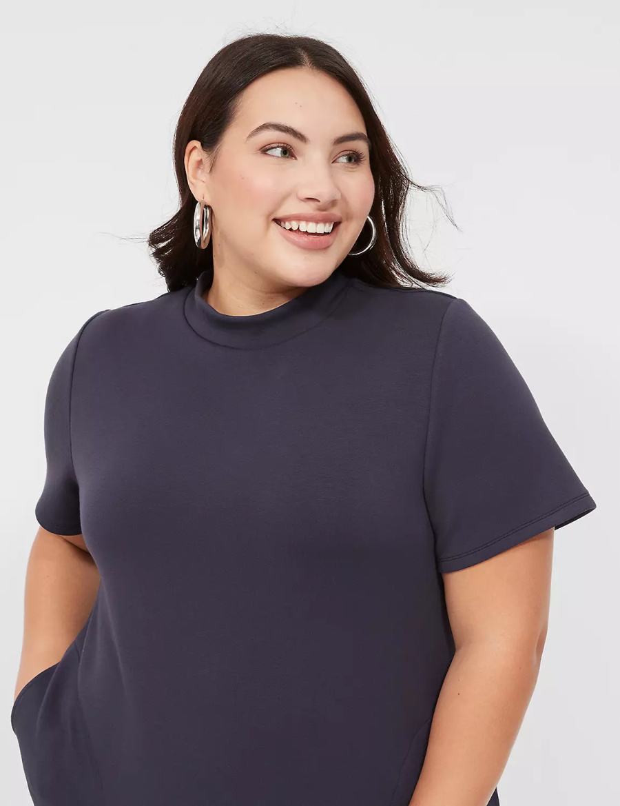 Lane Bryant Journey Short-Sleeve Mock-Neck Women Casual Dress Blue | XAU5656EM